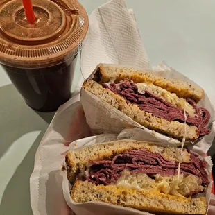 Reuben sammich, and mostly beet juice drink.