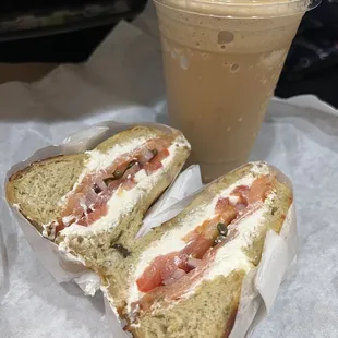 Lox Bagel with White Mocha Iced Blended