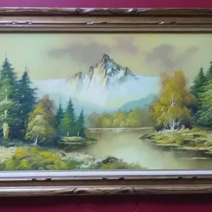 a painting of a mountain scene