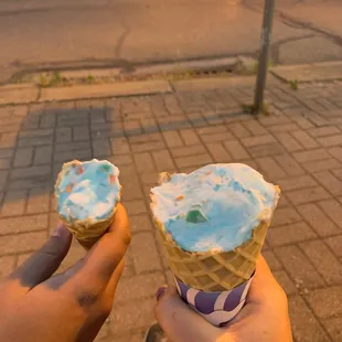 Birthday cake ice cream on a waffle cone