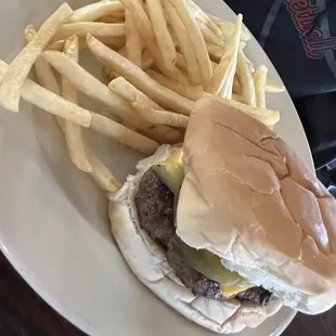 cheeseburger and fries