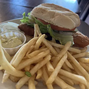 Fish sandwich with fries