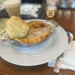 Chicken pot pie and a biscuit (sold separately)