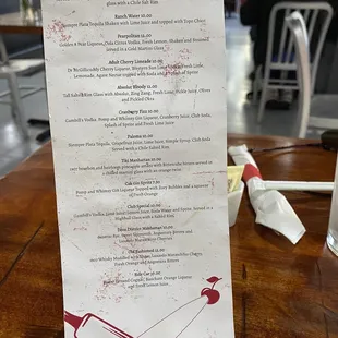 Cocktail menu