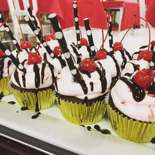 a row of cupcakes