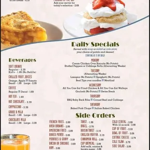 the menu of the cherry valley cafe