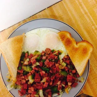 Corn beef and eggs!