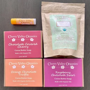 Lip balm, catnip, and soaps