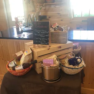 Pre assembled gift baskets ready to go. Sooo cute!