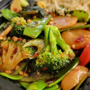 Vegetable with garlic sauce - note Thai basil