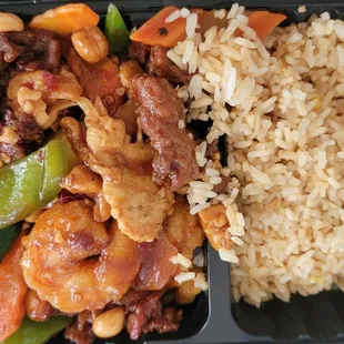 Kung pao three delight (shrimp, beef , chicken)