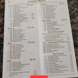 Lunch menu April 2022