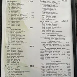 Lunch menu