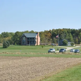 There's gravel parking and a lot of open space