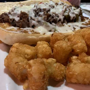 Beef Steak Philly with tater tots