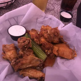 Delicious half naked/half mild wings (I brought my own sauce ) and a Bud Light.