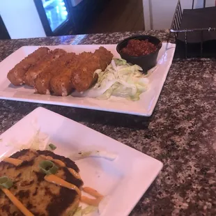 Habanero mozzarella sticks and hand done crab cakes