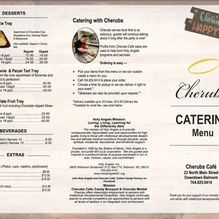 Cherubs Cafe Catering: Pick your items from our catering menu or we can custom create a menu for you.Call 704.825.0414 to place your order.