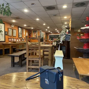 a table and chairs in a restaurant