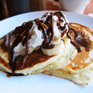 Buttermilk Pancakes with Bananas, Nutella, and Chantilly Cream