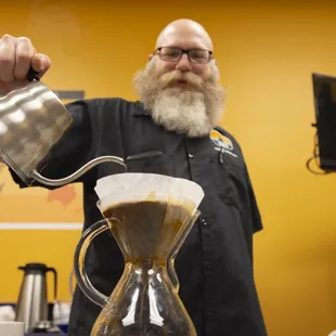 Roastmaster Paul making Chemex coffee