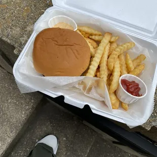 Crab cake sandwich and fries
