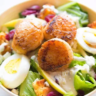 Scallops pan-sear to a golden-brown when the two-minute warning sounds!  Jammed with rushing yards of protein.....