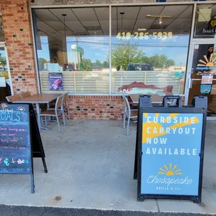 There is outdoor dining. Not many tables.