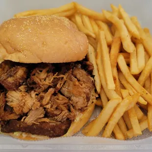 Pulled pork sandwich with fries