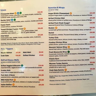 sushi and sashimi, menu