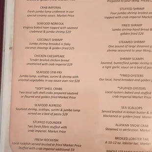 A section of the menu.