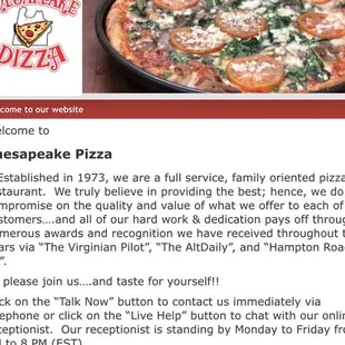 Chesapeake Pizza- inaccurate website