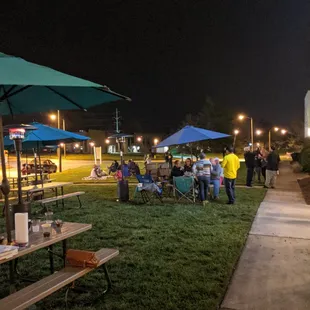people sitting under umbrellas