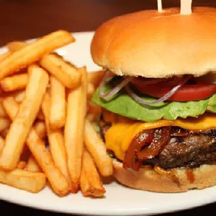 a hamburger and fries