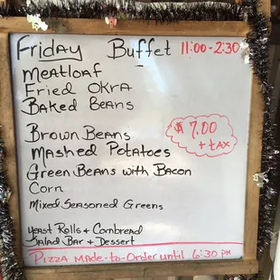 Friday buffet menu