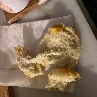 a piece of bread on a napkin