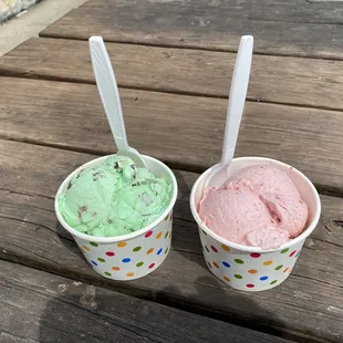 Left is mint chocolate chip and right is summer strawberry