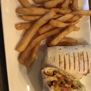a burrito and french fries