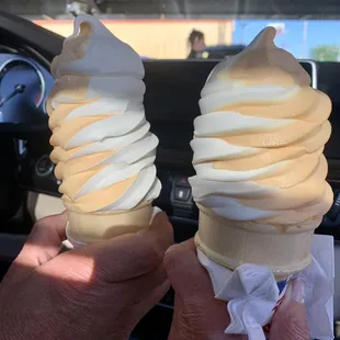 Enormous and delicious orange &amp; white twist cones!!  Our Family Favorite!!