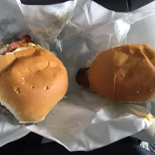 Bacon cheese burger and single brat.