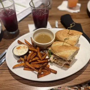 Chicken sandwich with sweet potato fries