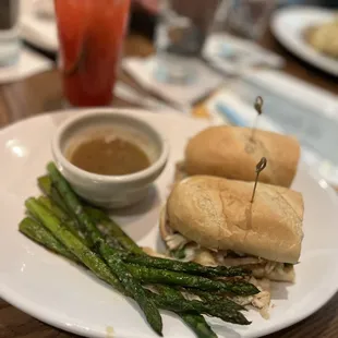 Rotisserie Chicken Sandwich with healthy asparagus!