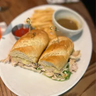 Famous Rotisserie Chicken Sandwich with fries