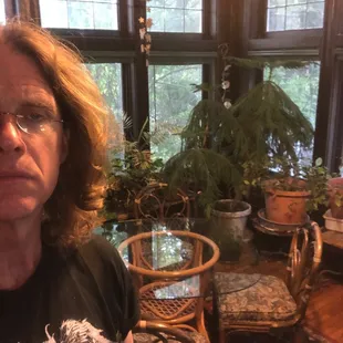 Coffee in the conservatory.