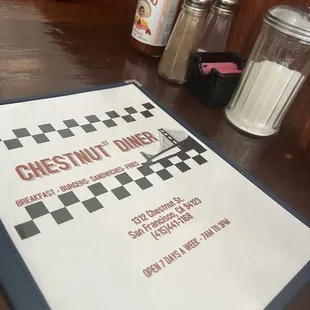 Menu on table