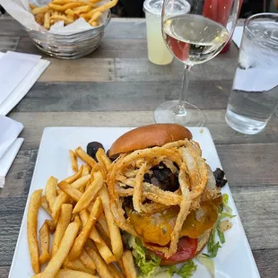 a burger and fries