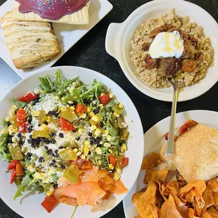 a variety of food items on a table