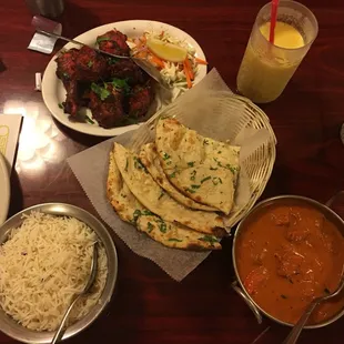 Chicken tikka masala, garlic naan, chicken tandoori!