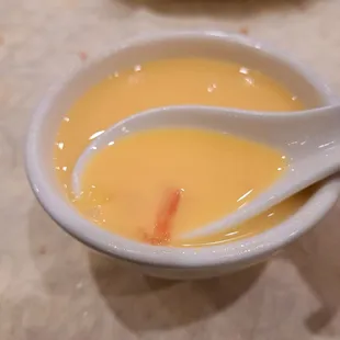 Mango soup was a complimentary dessert choice.