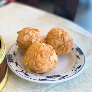 Deep fried almond ball w/ egg yolk